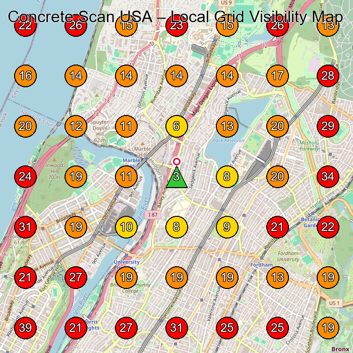 Concrete Scan USA GeoGrid visibility map for Concrete Contractor in Yonkers